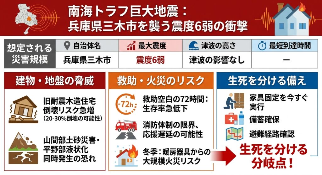 兵庫県三木市の南海トラフ地震の被害想定の図解