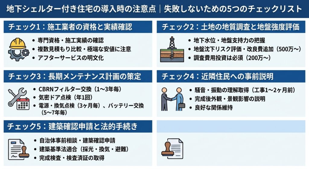 地下シェルター付き住宅を作る際のチェックリストの画像