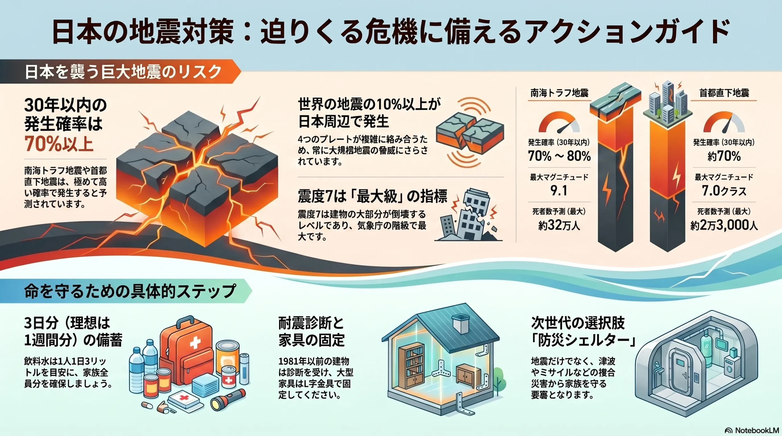 日本の地震対策アクションガイド図解